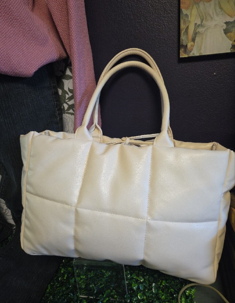 Ulta Beauty Cream Quilted Tote Bag